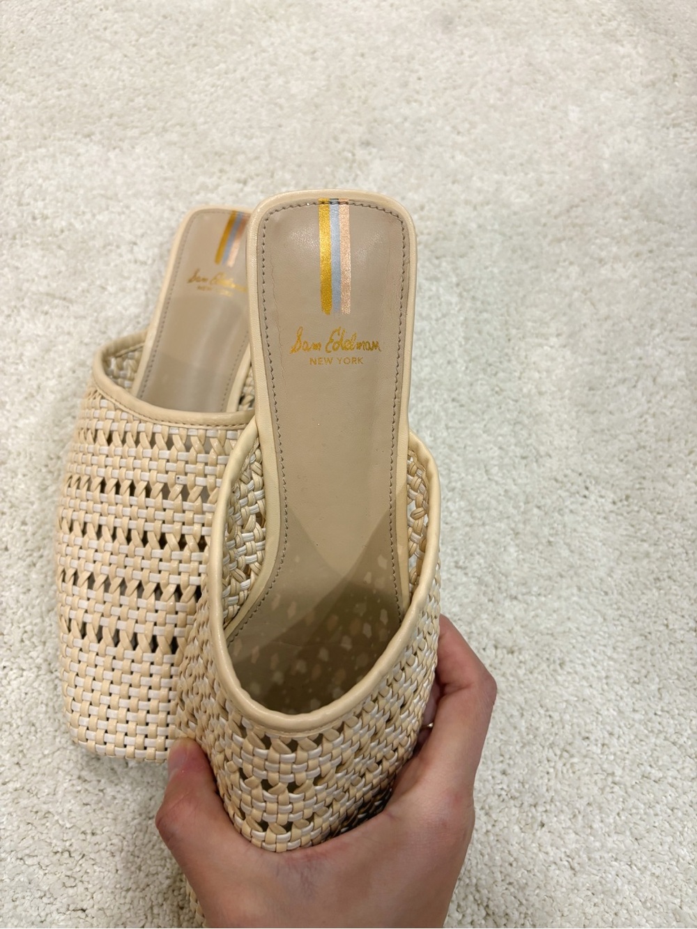 Sam Edelman Leona Eggshell Cream Woven Square-Toe Flat Mule Size 8 - Picture 4 of 6